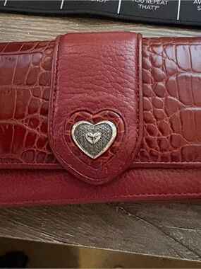 Brighton Red Croc-Texture Wallet with Heart Accent